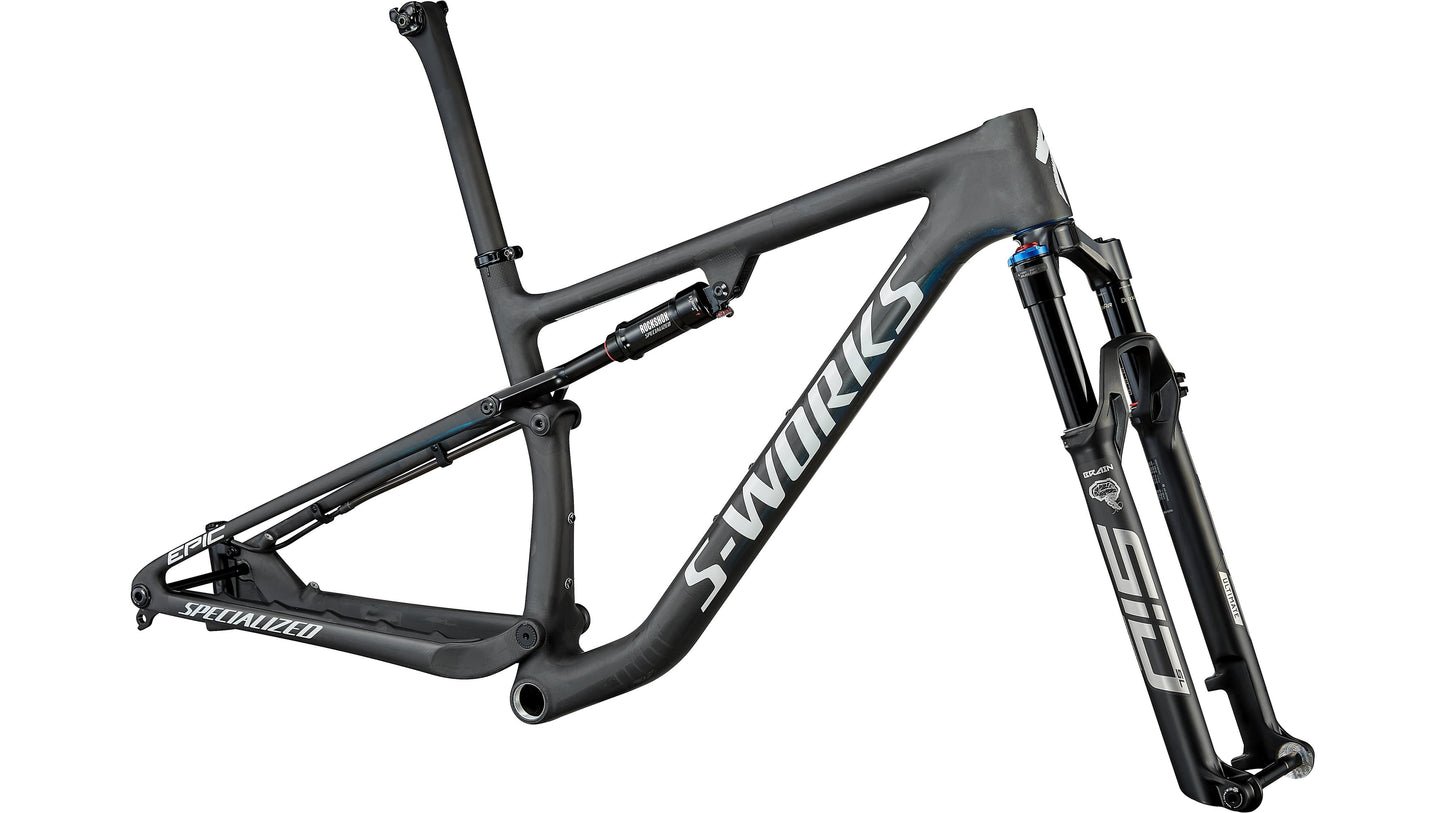 2022 Specialized S-Works Epic Frameset - Satin Carbon / Color Run Blue Murano Pearl / Gloss Chrome Foil Logos