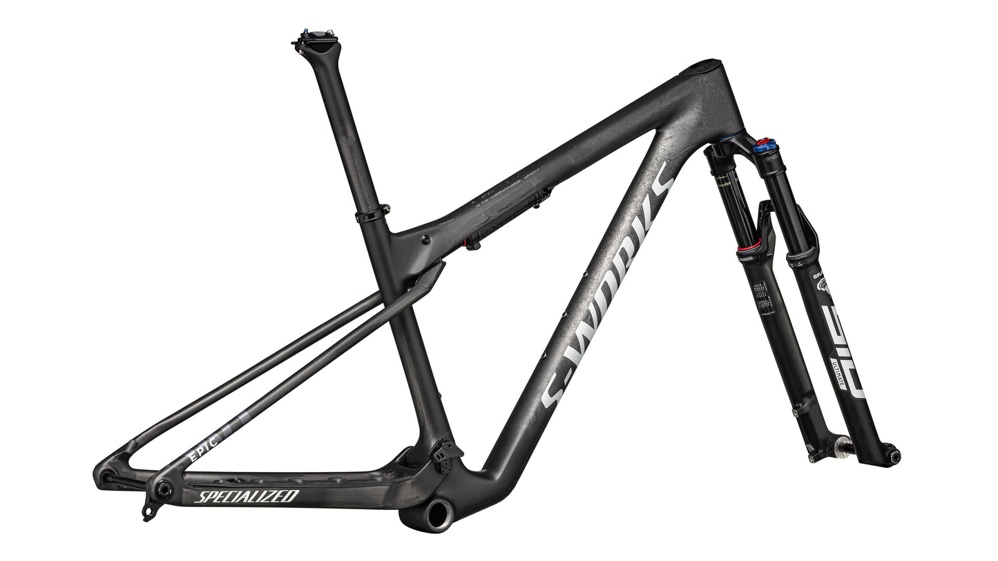 2024 Specialized S-Works Epic World Cup Frameset - RockShox SIDluxe WCID Ultimate - Satin Smoke Granite / Metallic White Silver