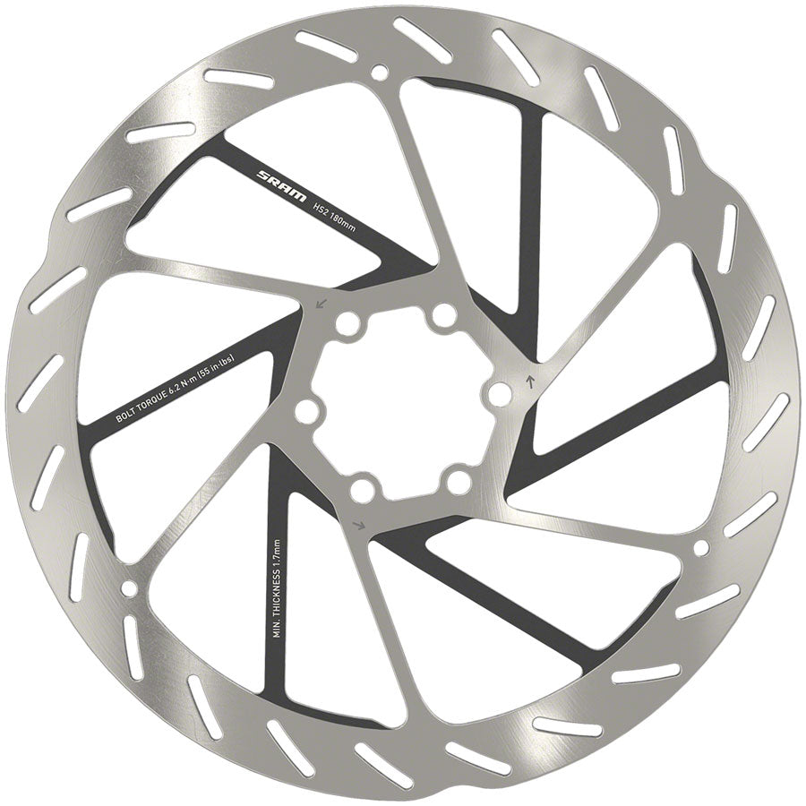 SRAM HS2 DISC BRAKE ROTOR - 180MM 6-BOLT ROUNDED SILVER/BLACK