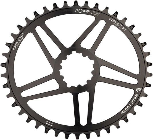 WOLF TOOTH ELLIPTICAL DIRECT MOUNT CHAINRING - 42T SRAM DIRECT MOUNT 6MM OFFSET DROP-STOP FLATTOP COMPATIBLE BLACK
