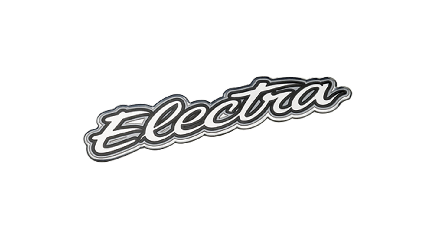 Electra Decal Script Metal Chainguard Badge Silver