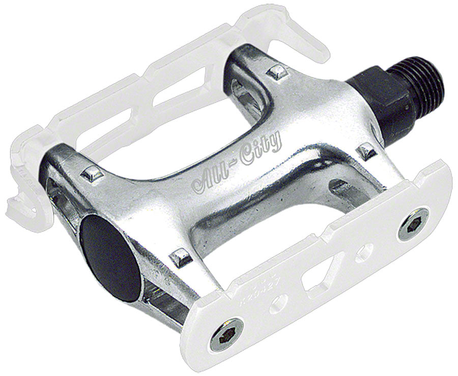 silver pedal All-City Standard Track Pedals -9/16", White/Silver