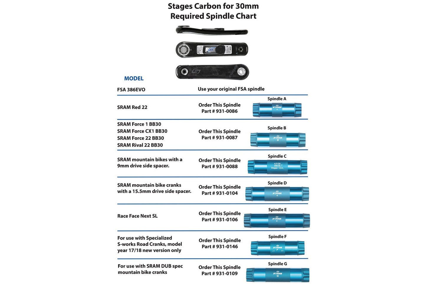 Stages Power Carbon Spindle B Sram Force 1/ Force 22 Rival 22 CX1