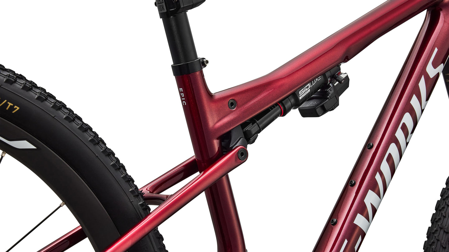 2027 Specialized S-Works Epic 9 - Gloss Red Tint Over Red Reflex Pearl Edge Fade / Metallic White Silver