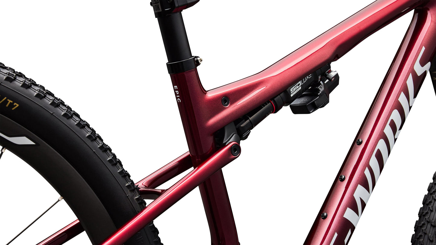 2027 Specialized S-Works Epic 9 - Gloss Red Tint Over Red Reflex Pearl Edge Fade / Metallic White Silver
