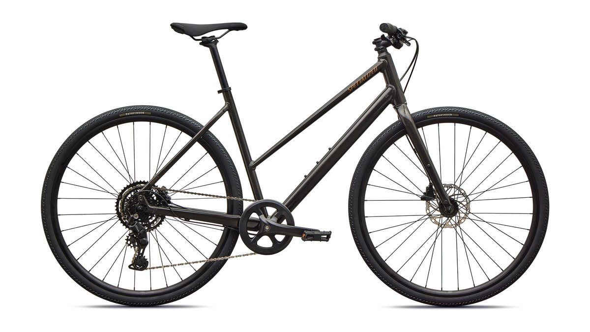 2027 Specialized Sirrus X 2.0 Step-Through - Gloss Metallic Obsidian / Burnt Gold Metallic Frost Reflective