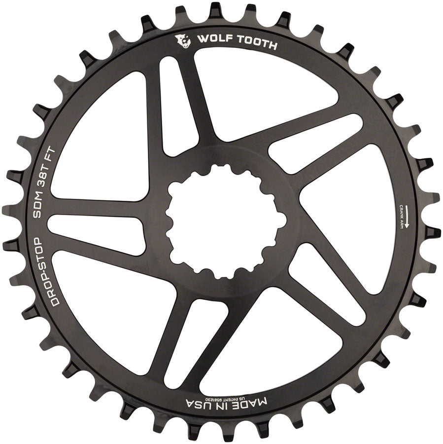 Wolf Tooth Direct Mount Chainring 38t SRAM Direct Mount For SRAM 3-Bolt 6mm Offset Blk