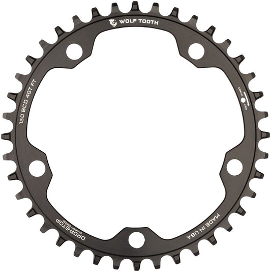 Wolf Tooth 130 Bcd Road Cyclocross Chainring 38T 130 Bcd 5 Bolt Drop Stop 10 11 12 Sp Blk - Black