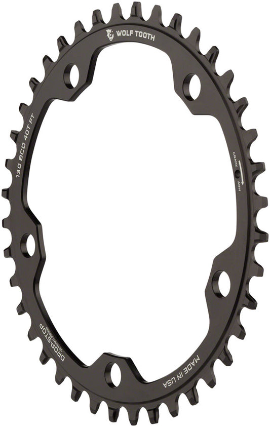WOLF TOOTH 130 BCD ROAD AND CYCLOCROSS CHAINRING - 42T 130 BCD 5-BOLT DROP-STOP 10/11/12-SPEED EAGLE AND FLATTOP COMPATIBLE BLACK
