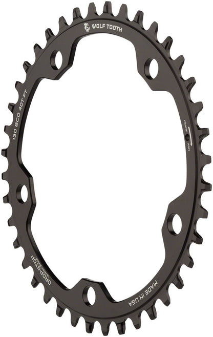 WOLF TOOTH 130 BCD ROAD AND CYCLOCROSS CHAINRING - 42T 130 BCD 5-BOLT DROP-STOP 10/11/12-SPEED EAGLE AND FLATTOP COMPATIBLE BLACK