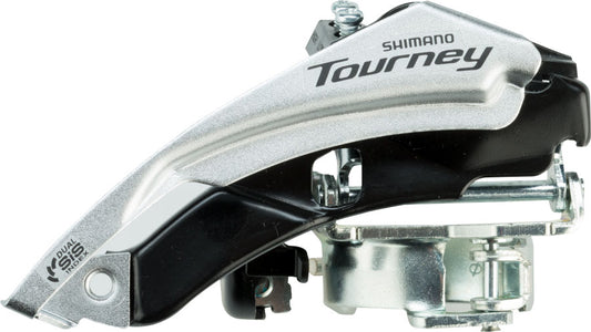 FRONT DERAILLEUR FD-TY500-TS6 TOURNEY TOP-SWING DUAL-PULL FOR REAR 6/7-SPEED BAND TYPE 34.9MM(W/S & M ADAPTER) CS ANGLE:66-69 FOR 42T CL:47.5/50MM