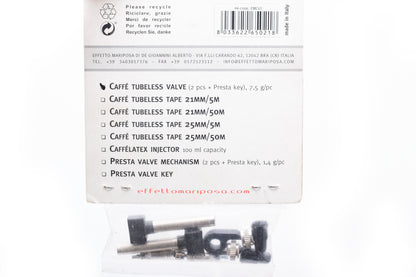 Caffelatex Tubeless Presta Valve and Key 2 Pack