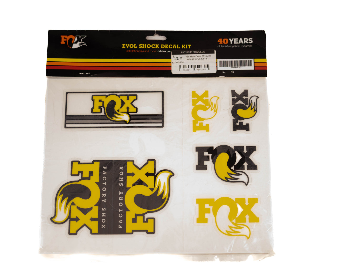 Fox Shox Decal 2015 AM Heritage EVOL Kit Yel