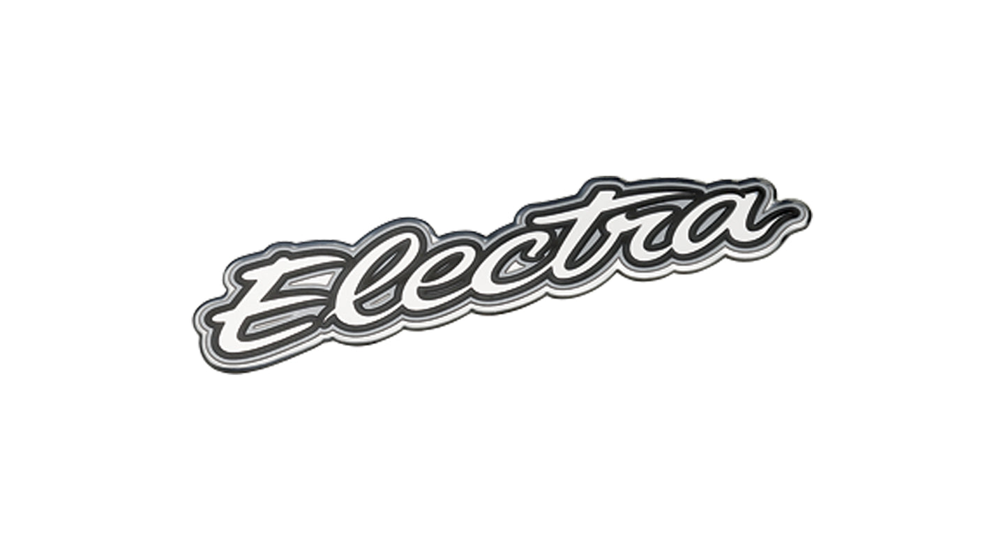 Electra Decal  Script Metal Chainguard Badge Silver
