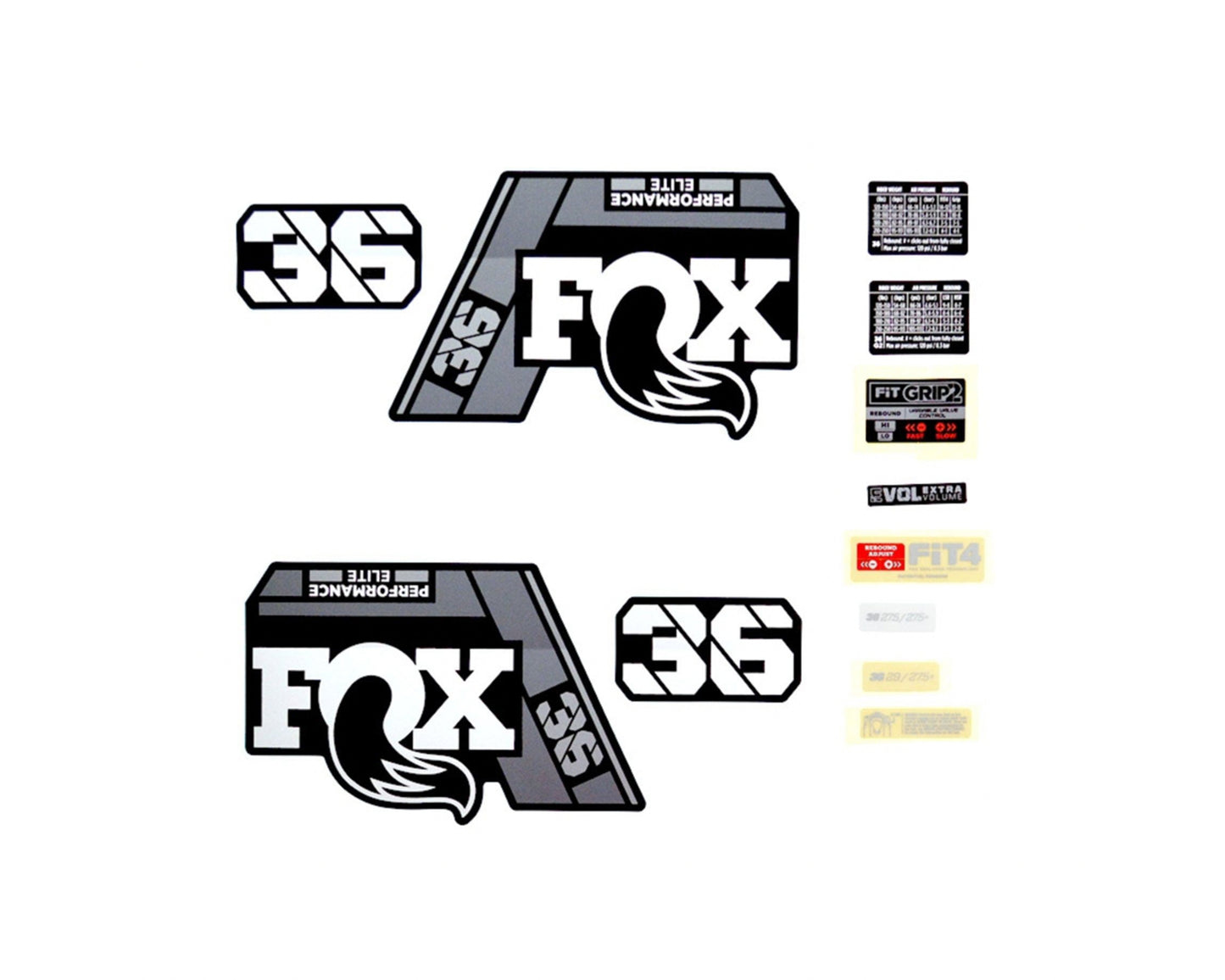 Fox Decal Kit: MY21 36 P-SE Gry Logo/Matte Blk Fork