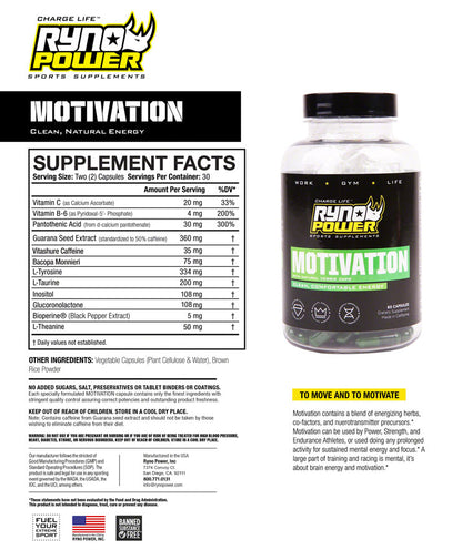 RYNO POWER MOTIVATION SUPPLEMENT - 30 SERVINGS 60 CAPSULES
