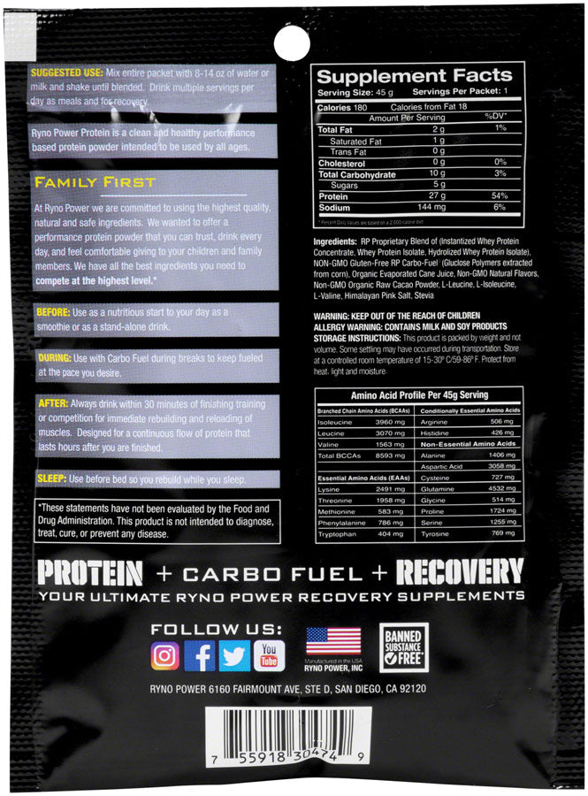 RYNO POWER PREMIUM WHEY PROTEIN POWDER - CHOCOLATE SINGLE SERVING