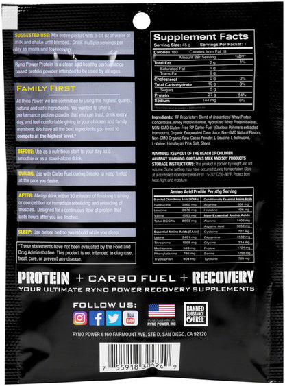 RYNO POWER PREMIUM WHEY PROTEIN POWDER - CHOCOLATE SINGLE SERVING