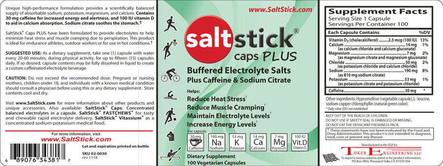 SaltStick Caps Plus w/Caffeine: Bottle of 100