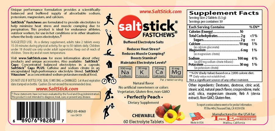 Saltstick Fastchews Chewable Electrolyte Tablets: Bottle of 60 Perfectly Peach