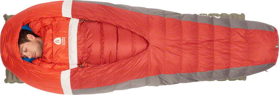 Sierra Designs BackCountry Bed Sleeping Bag, 20F, 700fill DriDown, Regular, Red/Gray