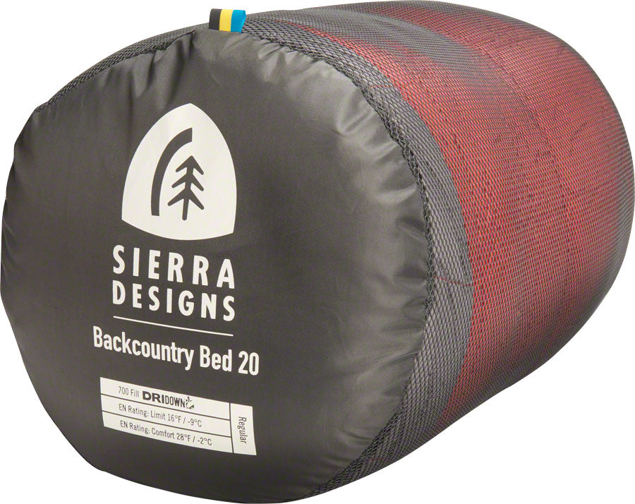 Sierra Designs BackCountry Bed Sleeping Bag, 20F, 700fill DriDown, Regular, Red/Gray