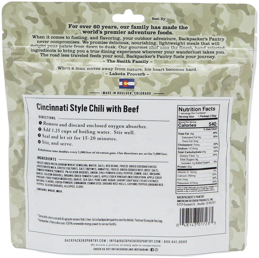 Backpacker's Pantry Outdoorsman Cincinnati Style Chili with Beef